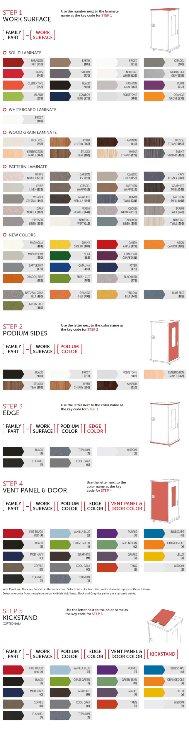 CROSSFIT TEACHER LECTERN COLOR GUIDE - PARAGON FURNITURE