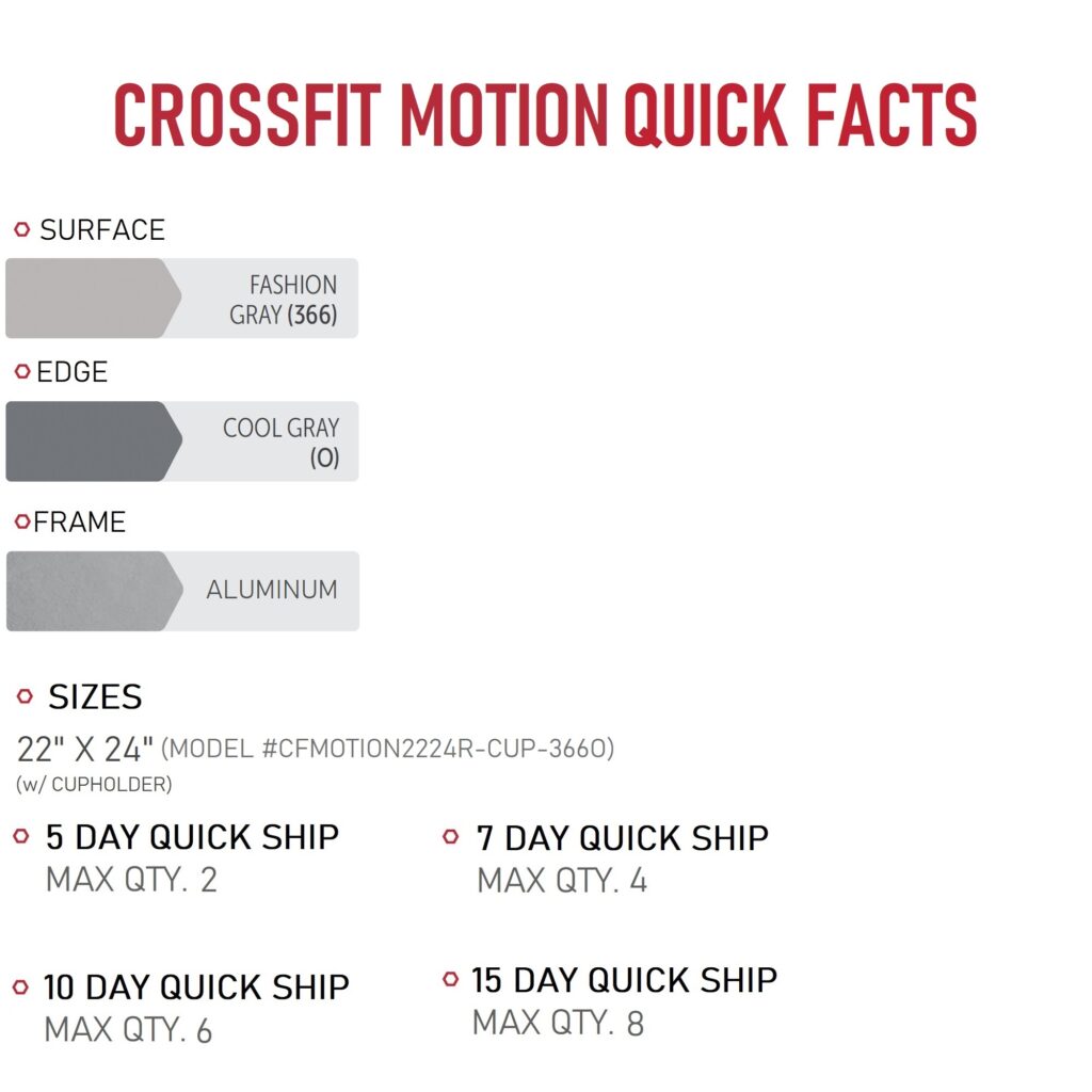 CROSSFIT MOTION DESK QUICK SHIP FACTS - PARAGON FURNITURE