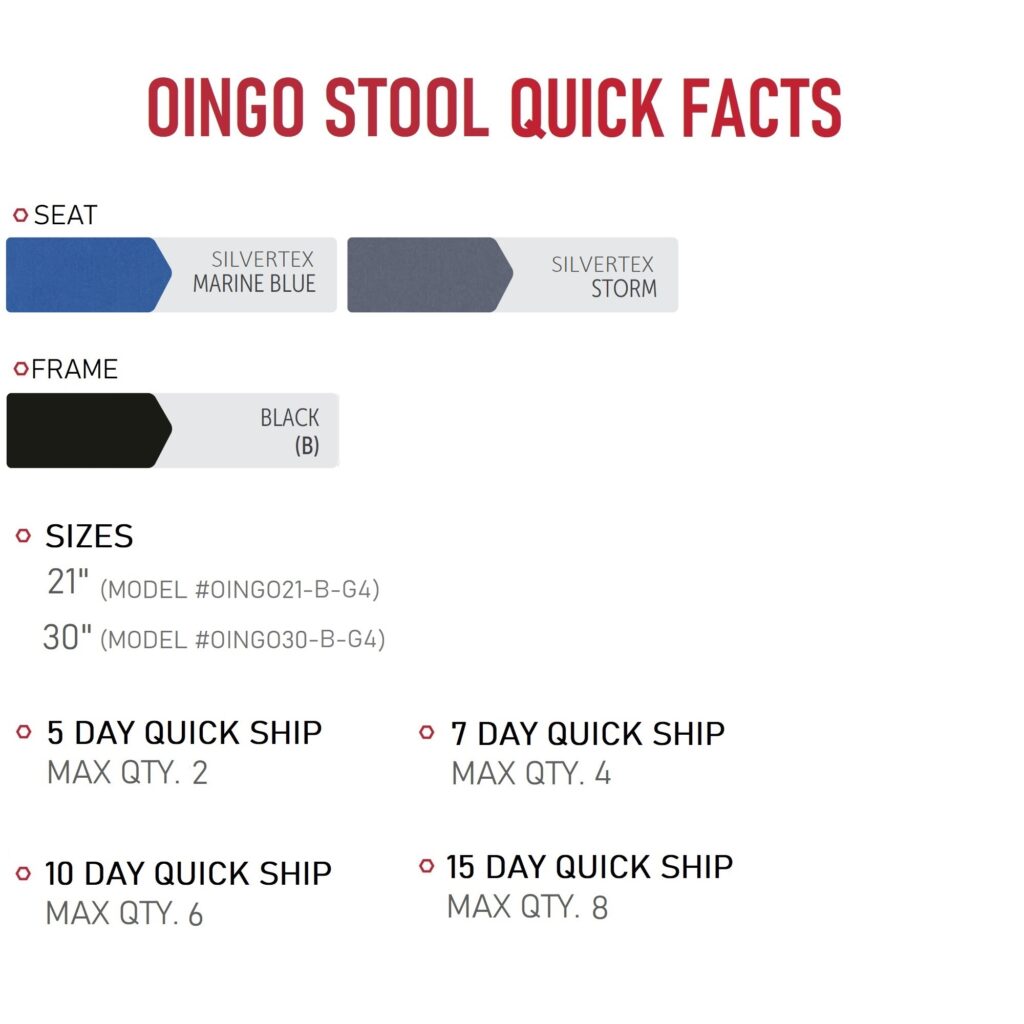 OINGO ADJUSTABLE STOOL QUICK SHIP FACTS - PARAGON FURNITURE