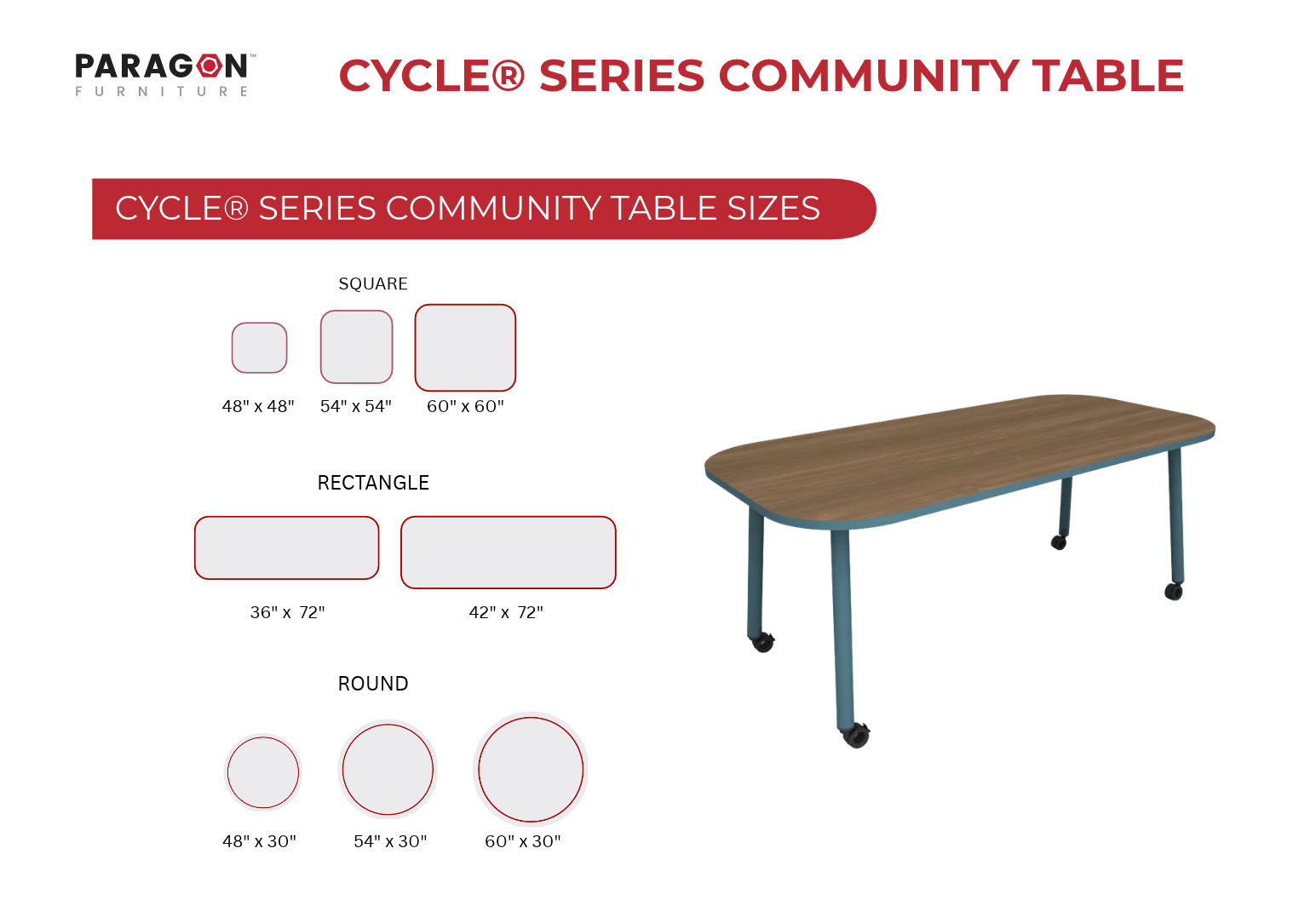 Cycle® Community Table Sizes