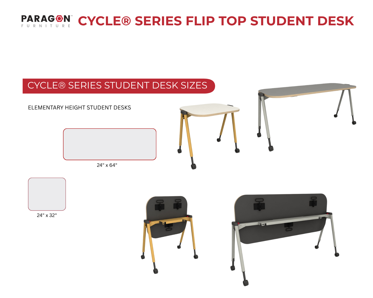 Cycle® Flip Top Desk Sizes